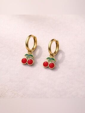 🎂Gold Cherry Hoop Earrings